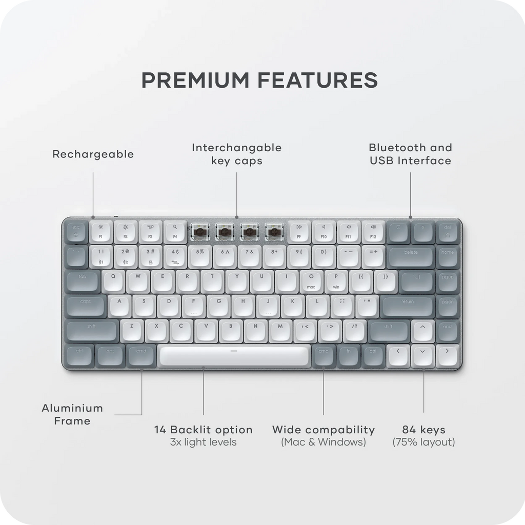 SM1 Slim Mechanical Backlit Bluetooth Keyboard Satechi Light
