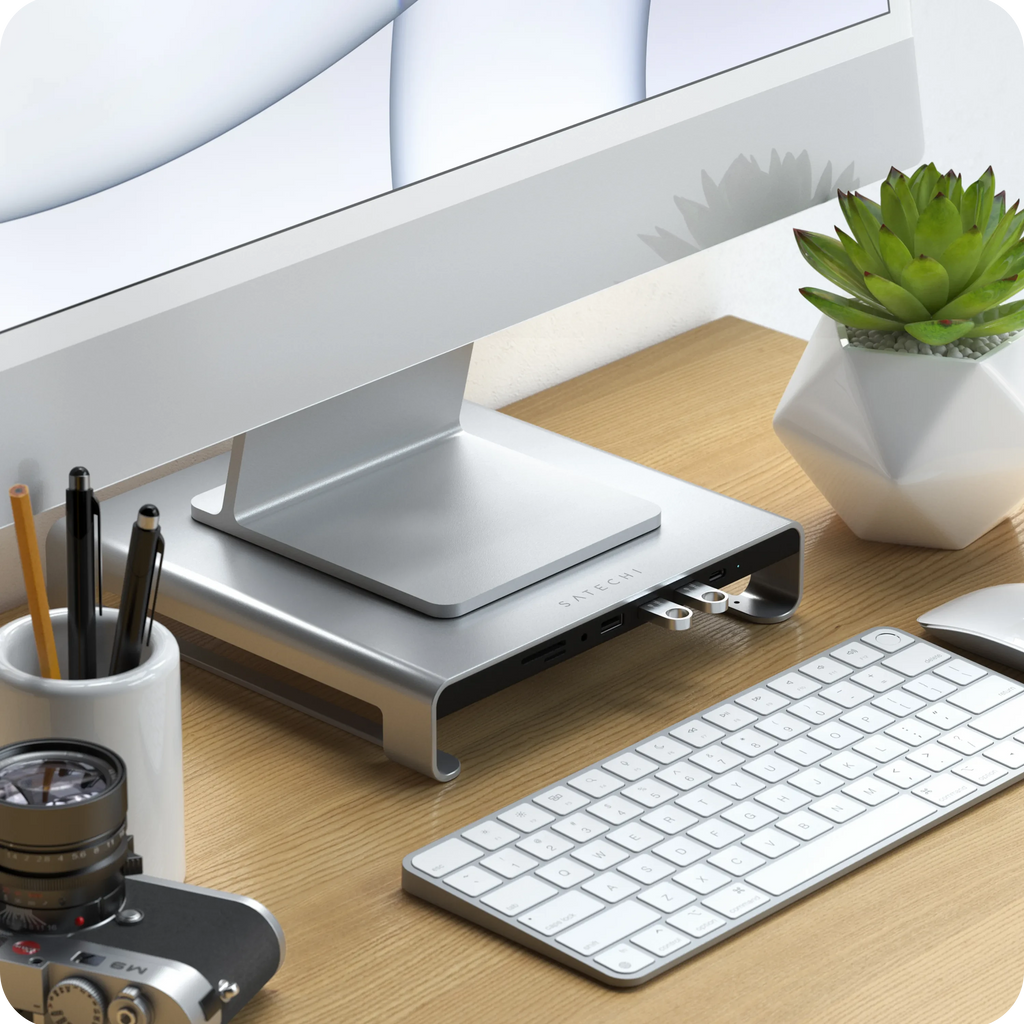 Type-C Aluminum Monitor Stand Hub for iMac USB-C Satechi Silver