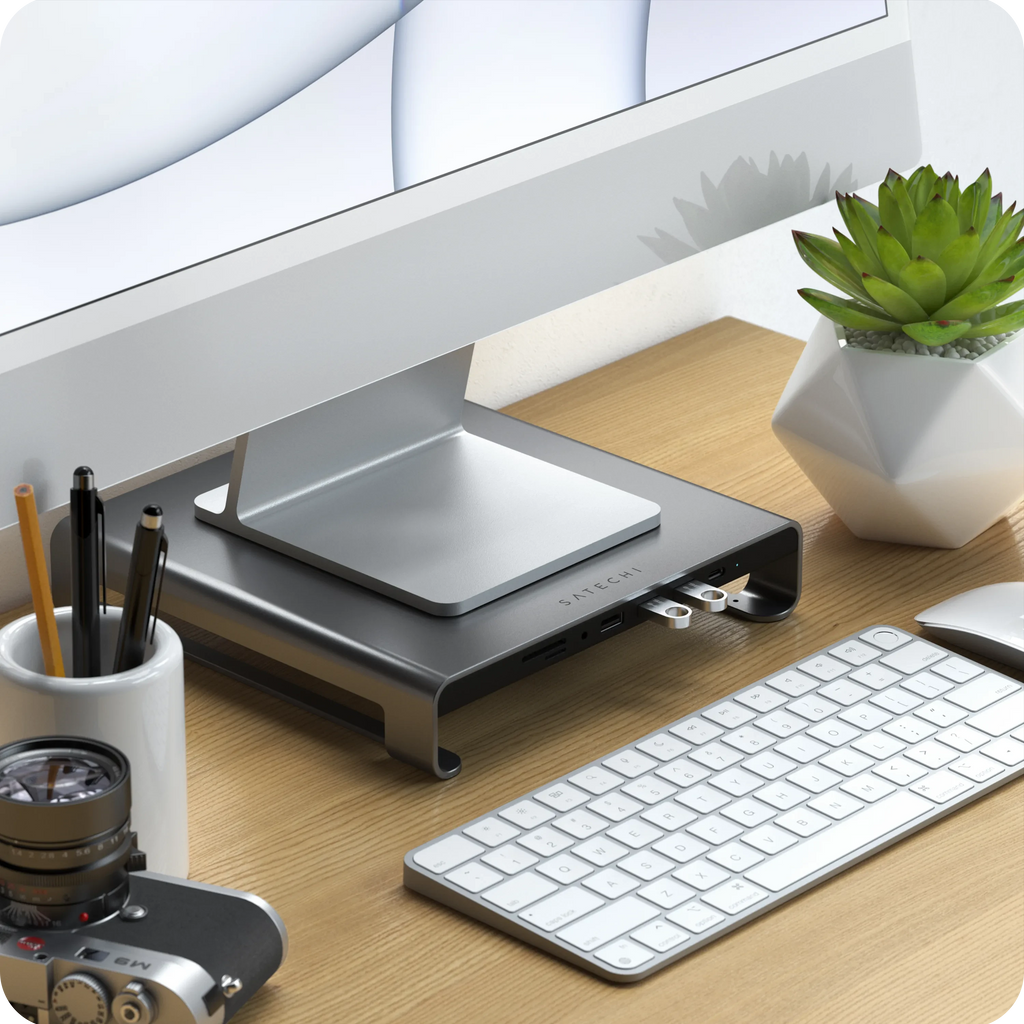 Type-C Aluminum Monitor Stand Hub for iMac USB-C Satechi Space Gray