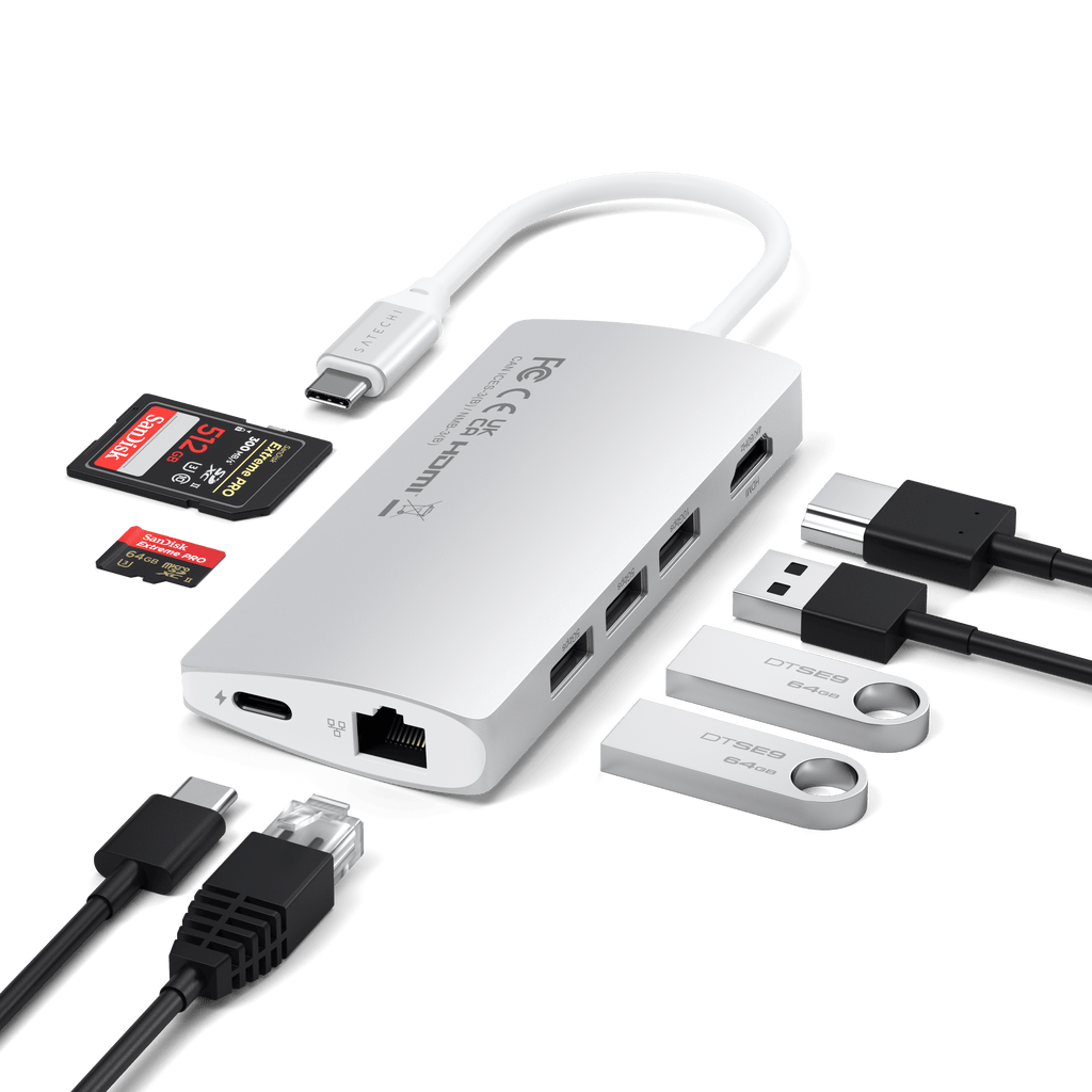 Type-C Multi-Port Adapter 4K with Ethernet V2 Adapters Satechi Silver