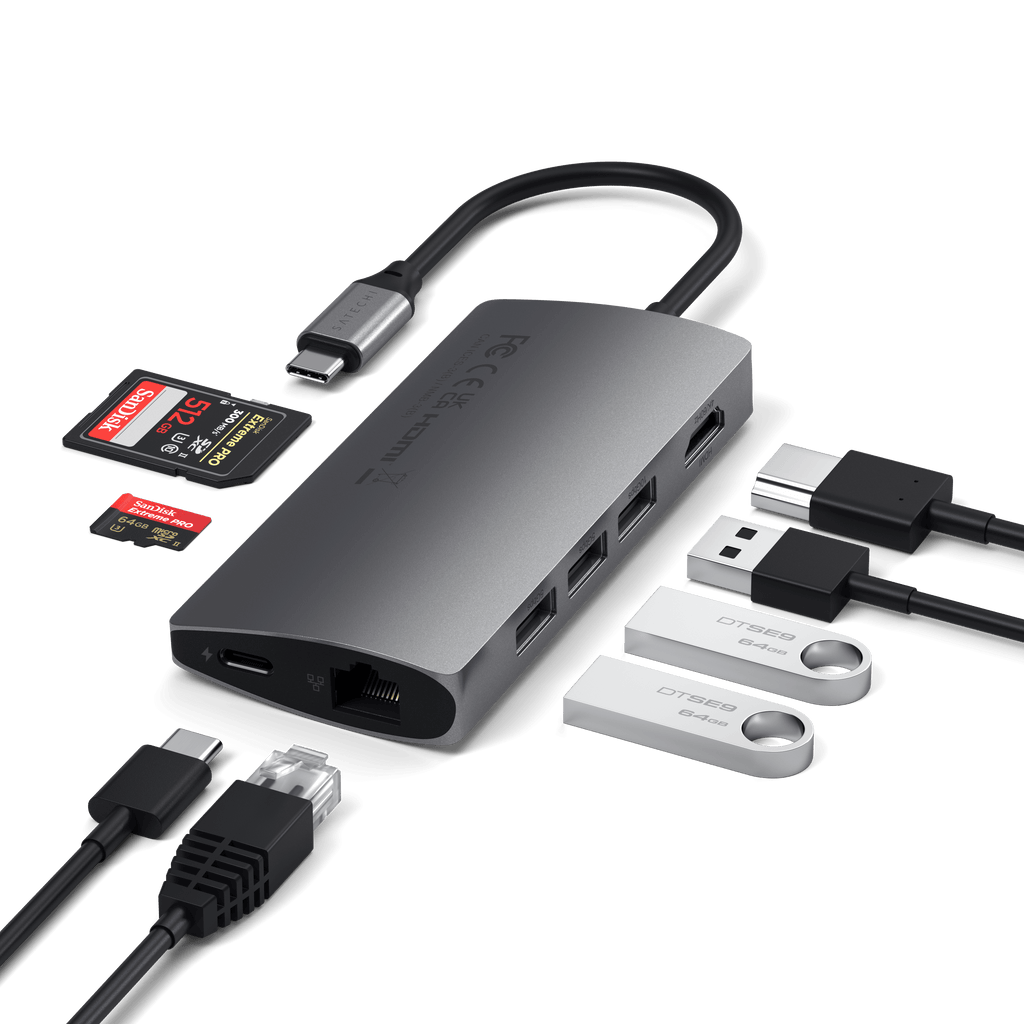 Type-C Multi-Port Adapter 4K with Ethernet V2 Adapters Satechi Space Gray