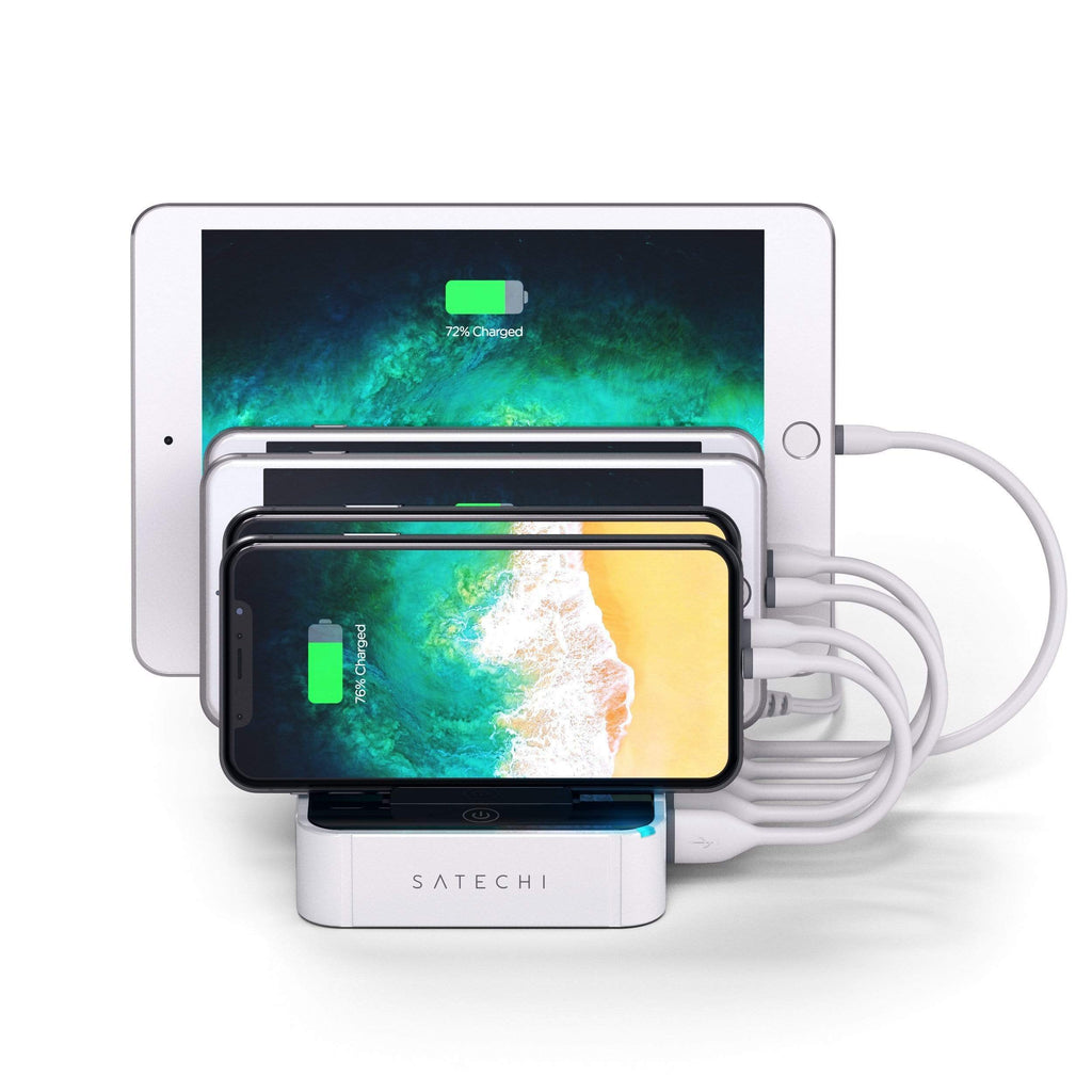5-Port USB Charging Station Dock with Qualcomm Certified Quick Charge 2.0 Charging Stations Satechi White