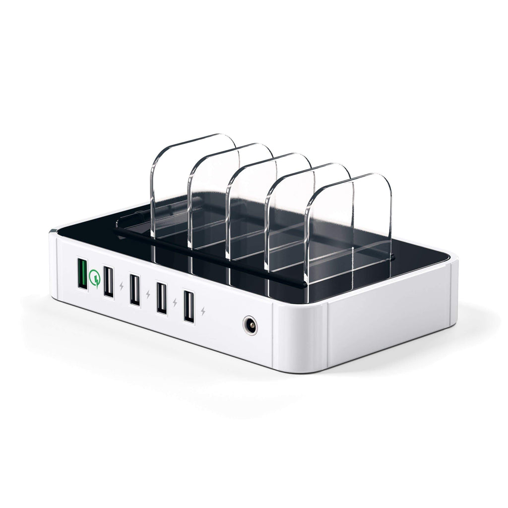 5-Port USB Charging Station Dock with Qualcomm Certified Quick Charge 2.0 Charging Stations Satechi White