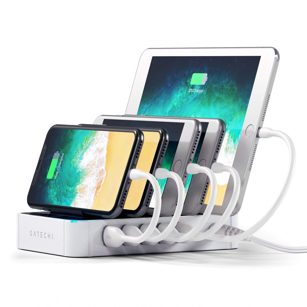 5-Port USB Charging Station Dock with Qualcomm Certified Quick Charge 2.0 Charging Stations Satechi White