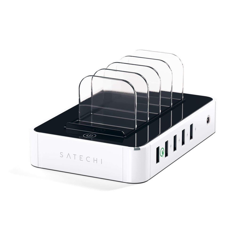 5-Port USB Charging Station Dock with Qualcomm Certified Quick Charge 2.0 Charging Stations Satechi White