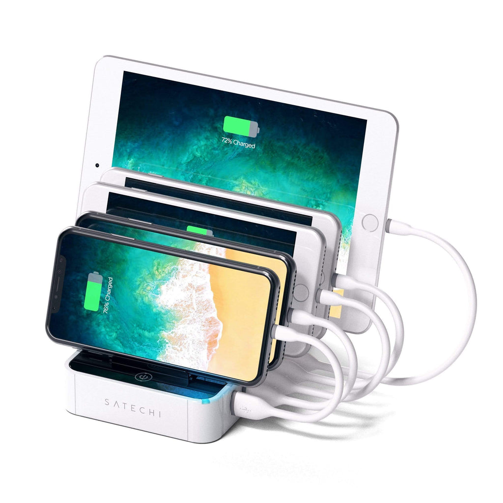 5-Port USB Charging Station Dock with Qualcomm Certified Quick Charge 2.0 Charging Stations Satechi White
