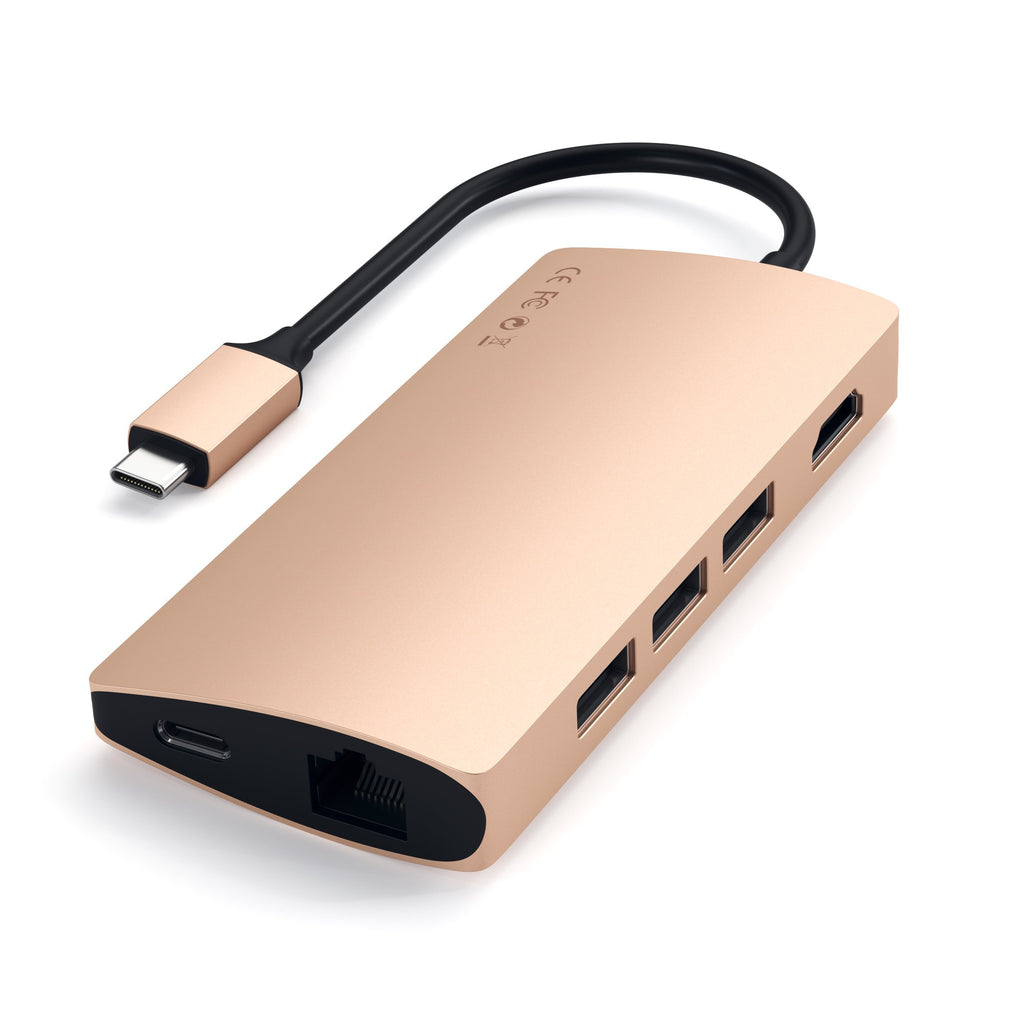 Type-C Multi-Port Adapter 4K with Ethernet V2 Adapters Satechi Gold