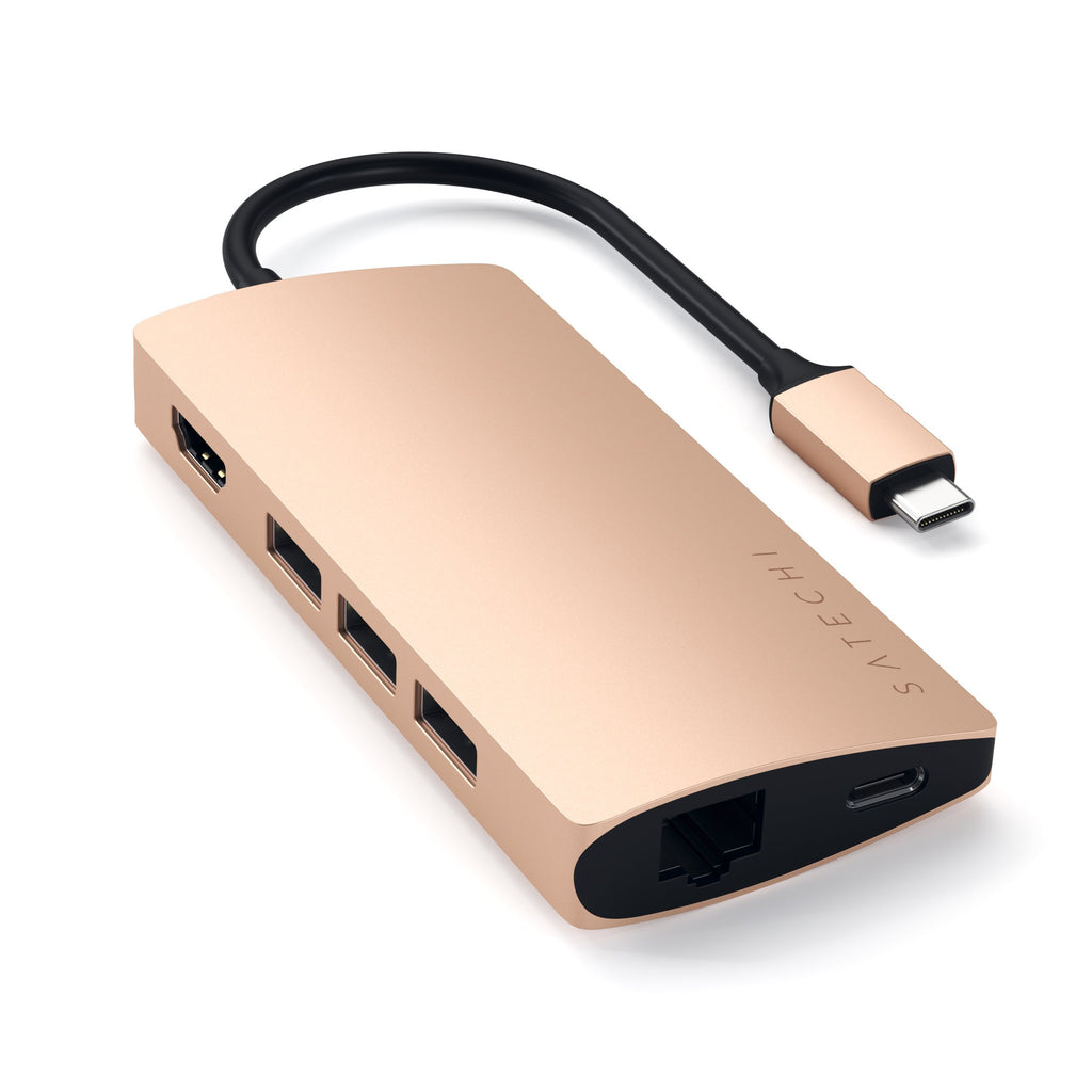 Type-C Multi-Port Adapter 4K with Ethernet V2 Adapters Satechi Gold