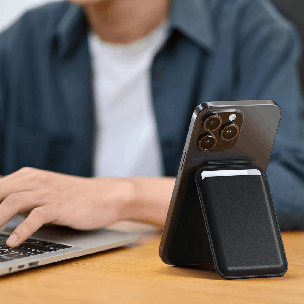 Vegan-Leather Magnetic Wallet Stand Satechi Black