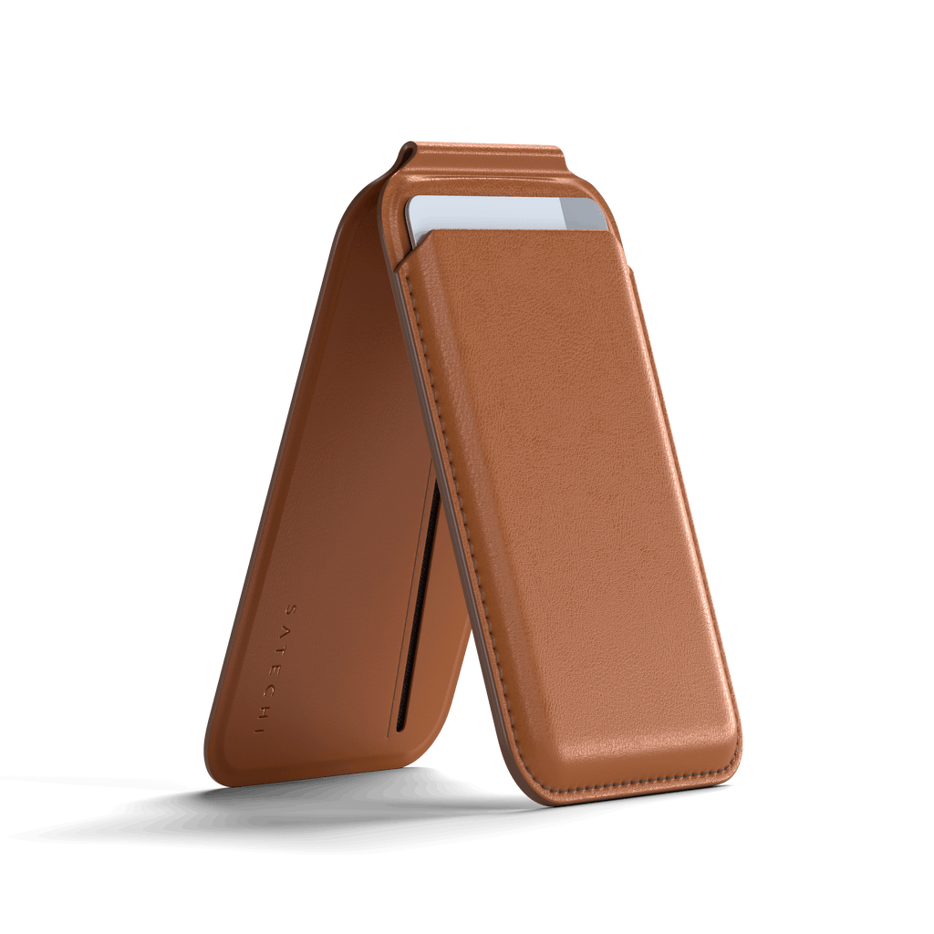 Vegan-Leather Magnetic Wallet Stand Satechi Brown