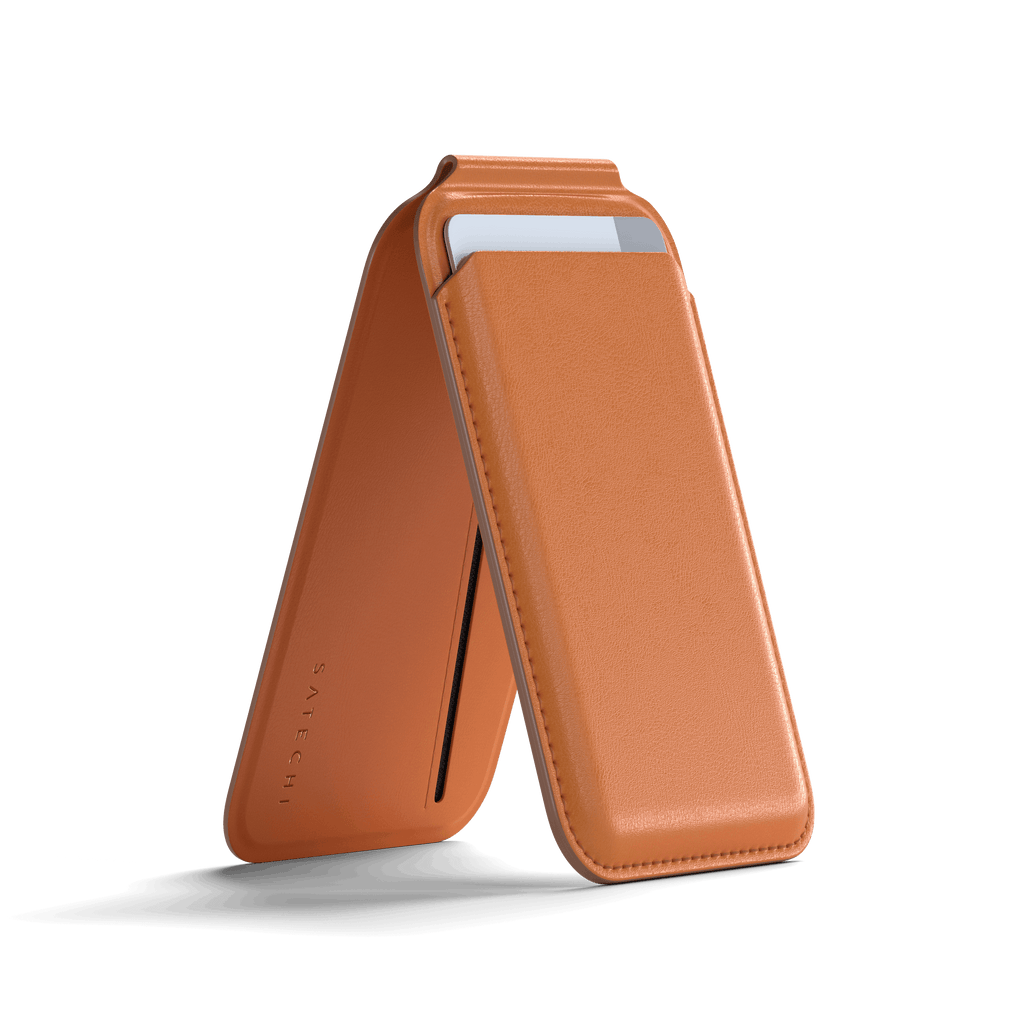 Vegan-Leather Magnetic Wallet Stand Satechi Orange
