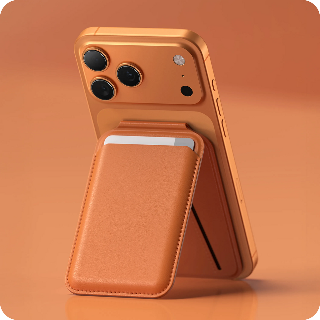 Vegan-Leather Magnetic Wallet Stand Satechi Orange