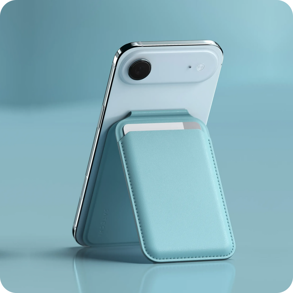 Vegan-Leather Magnetic Wallet Stand Satechi Light Blue