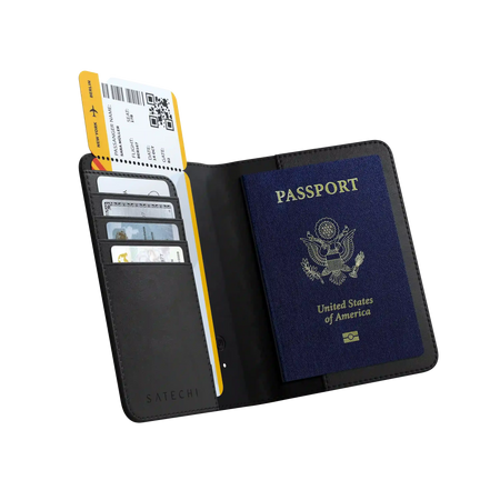 Vegan-Leather Passport Cover with Find My | USB-C Magnetic Wireless Charging Cable - Space Gray