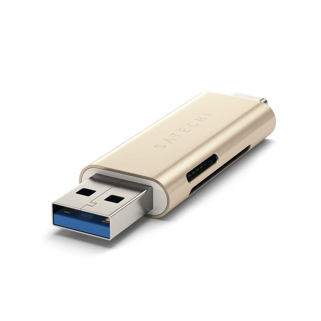 Aluminum Type-C USB 3.0 and Micro/SD Card Reader for Type-C Devices Hubs Satechi Gold