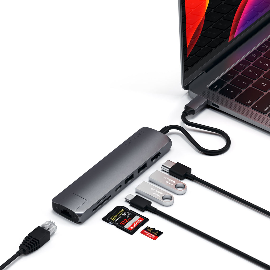Slim Multi-Port Adapter with Ethernet USB-C Satechi Space Gray