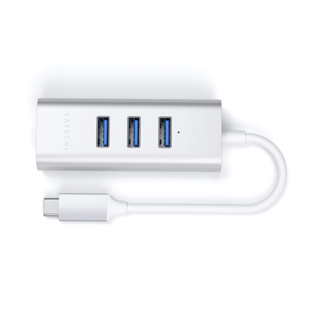 Type-C 2-in-1 USB 3.0 Aluminum 3 Port Hub and Ethernet Port USB-C Satechi Silver