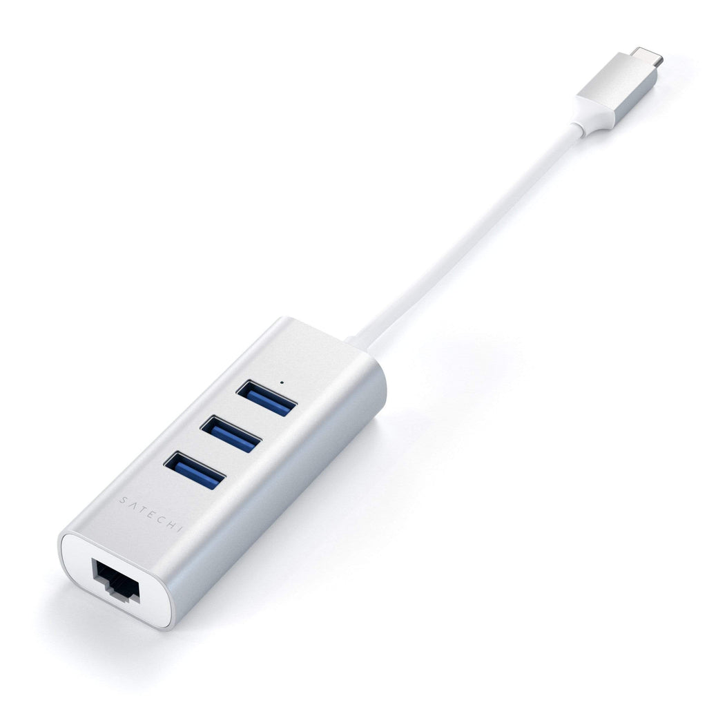 Type-C 2-in-1 USB 3.0 Aluminum 3 Port Hub and Ethernet Port USB-C Satechi Silver