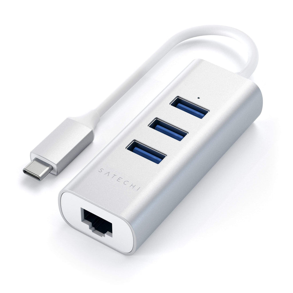 Type-C 2-in-1 USB 3.0 Aluminum 3 Port Hub and Ethernet Port USB-C Satechi Silver 