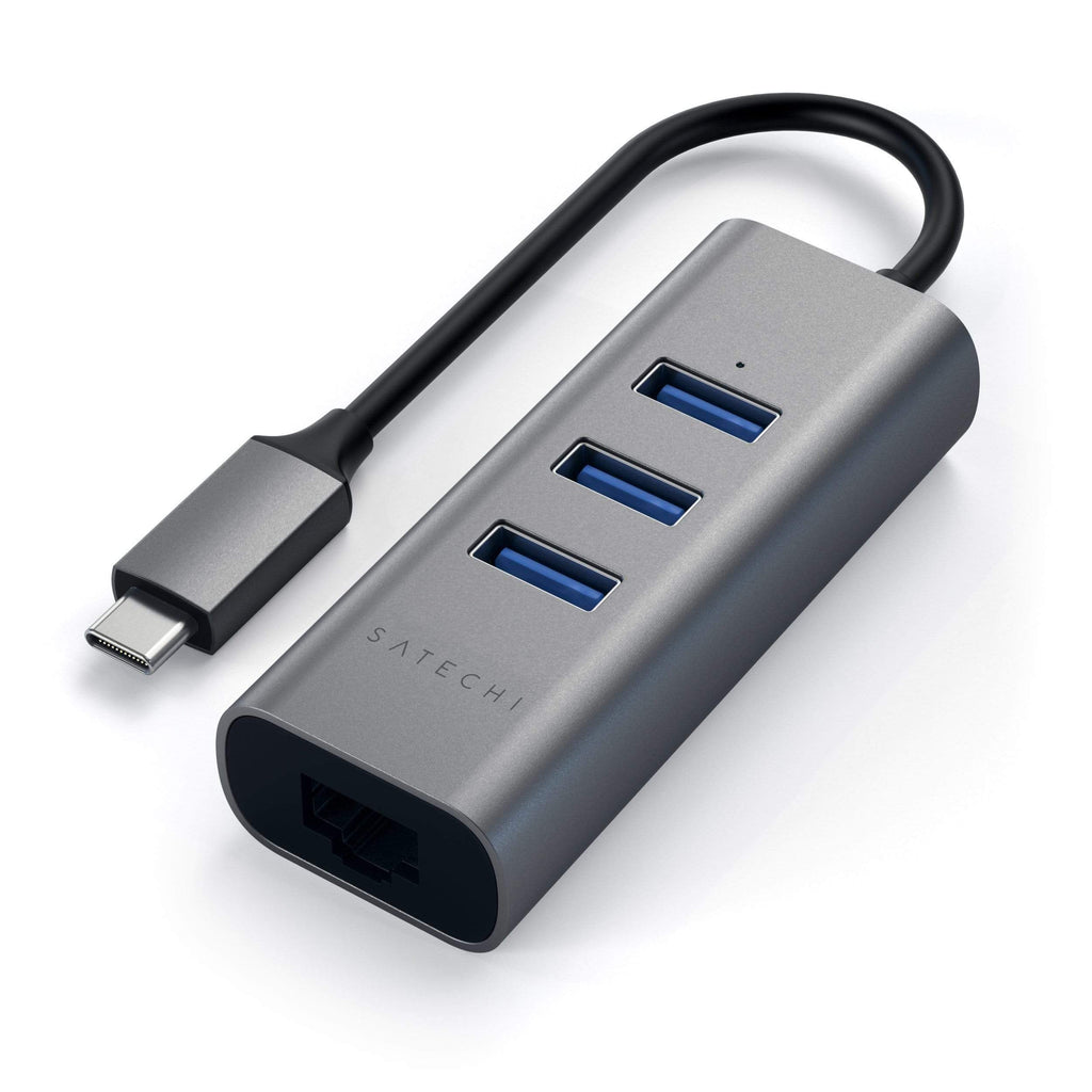 Type-C 2-in-1 USB 3.0 Aluminum 3 Port Hub and Ethernet Port USB-C Satechi Space Gray 