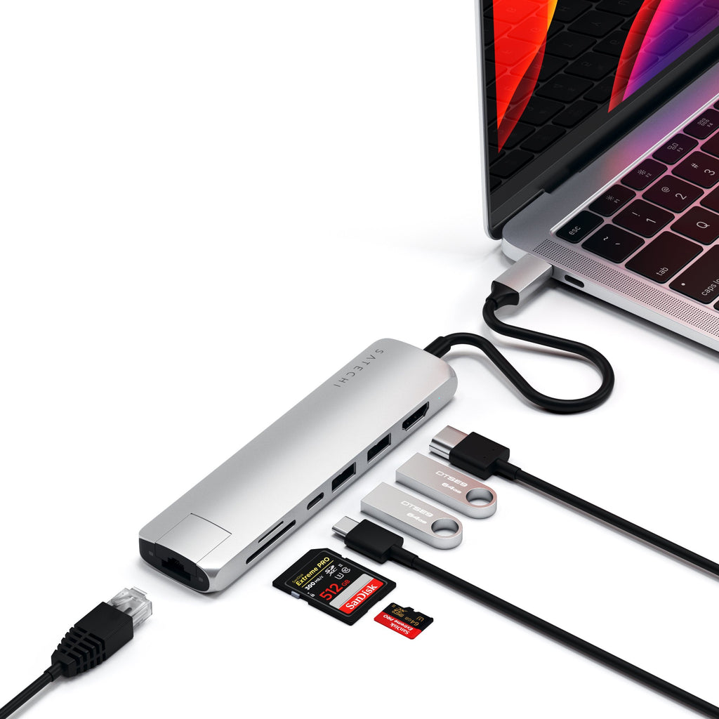 Type-C Slim Multi-Port Adapter with Ethernet USB-C Satechi Silver