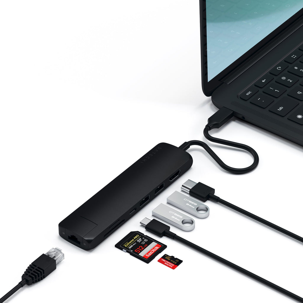 USB-C Slim Multi-Port with Ethernet Adapter USB-C Satechi Black